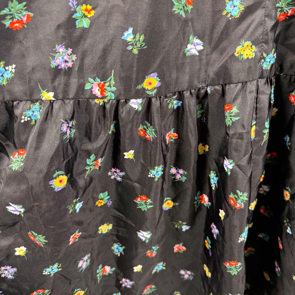 Vintage Black Balloon Sleeve Ditsy Dark‎ Floral Midi Peasant Dress Whimsigoth 12 - Picture 10 of 12